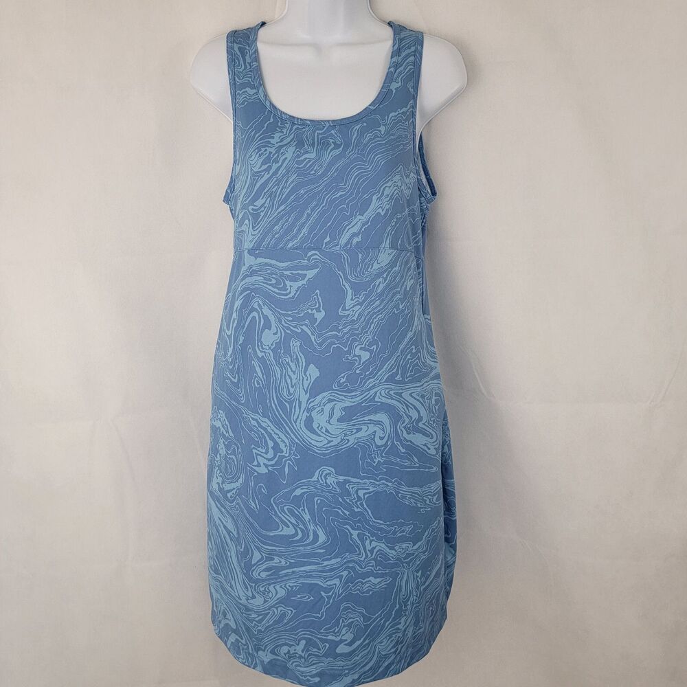 COLUMBIA Womens Dress Sz MEDIUM Omni Freeze Zero BLUE Marble Tank Knee Hiking